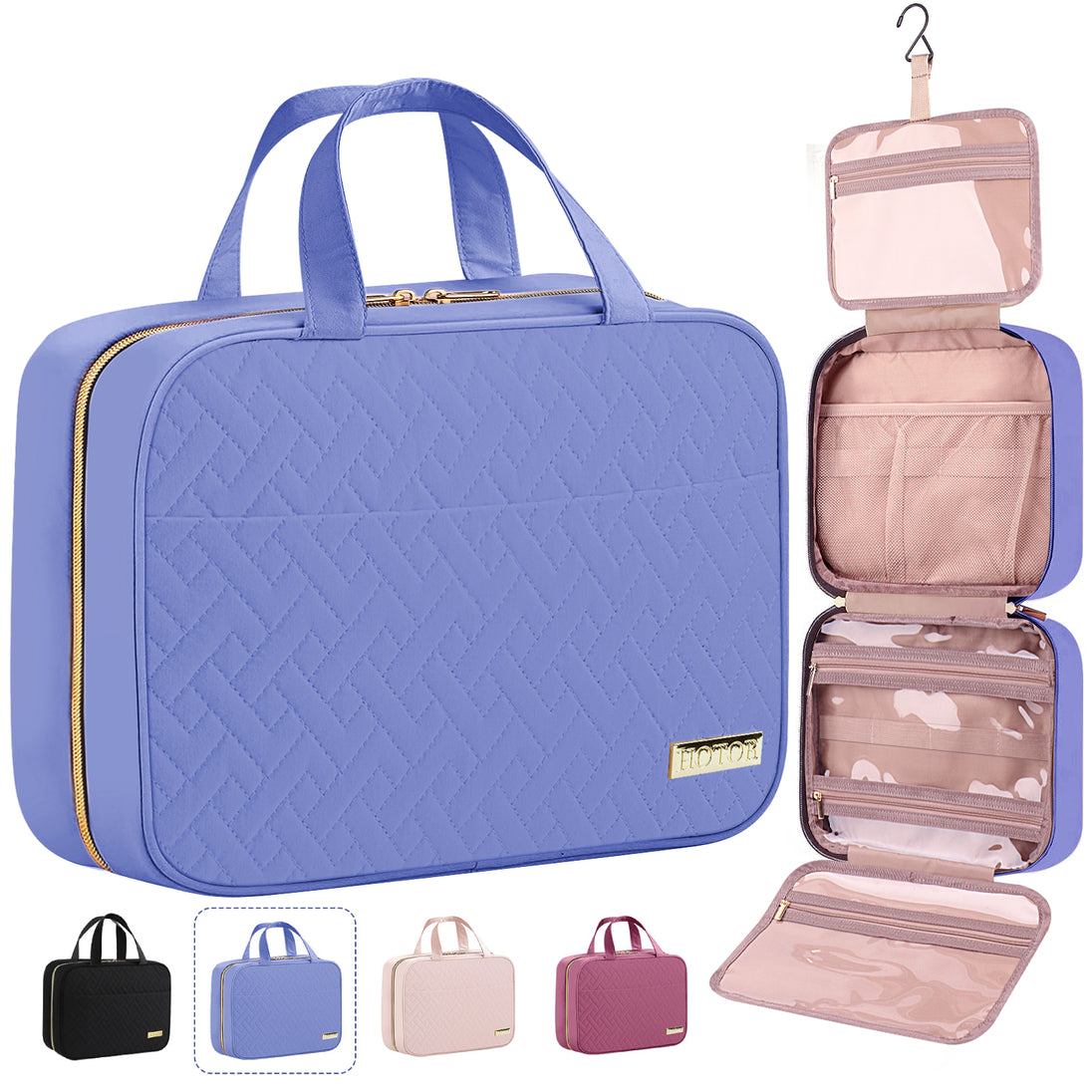 HOTOR Travel Toiletry Bag for Women & Men, Spacious Hanging Hook Makeup Bag for Travel Essentials, Large, Aegean-Blue