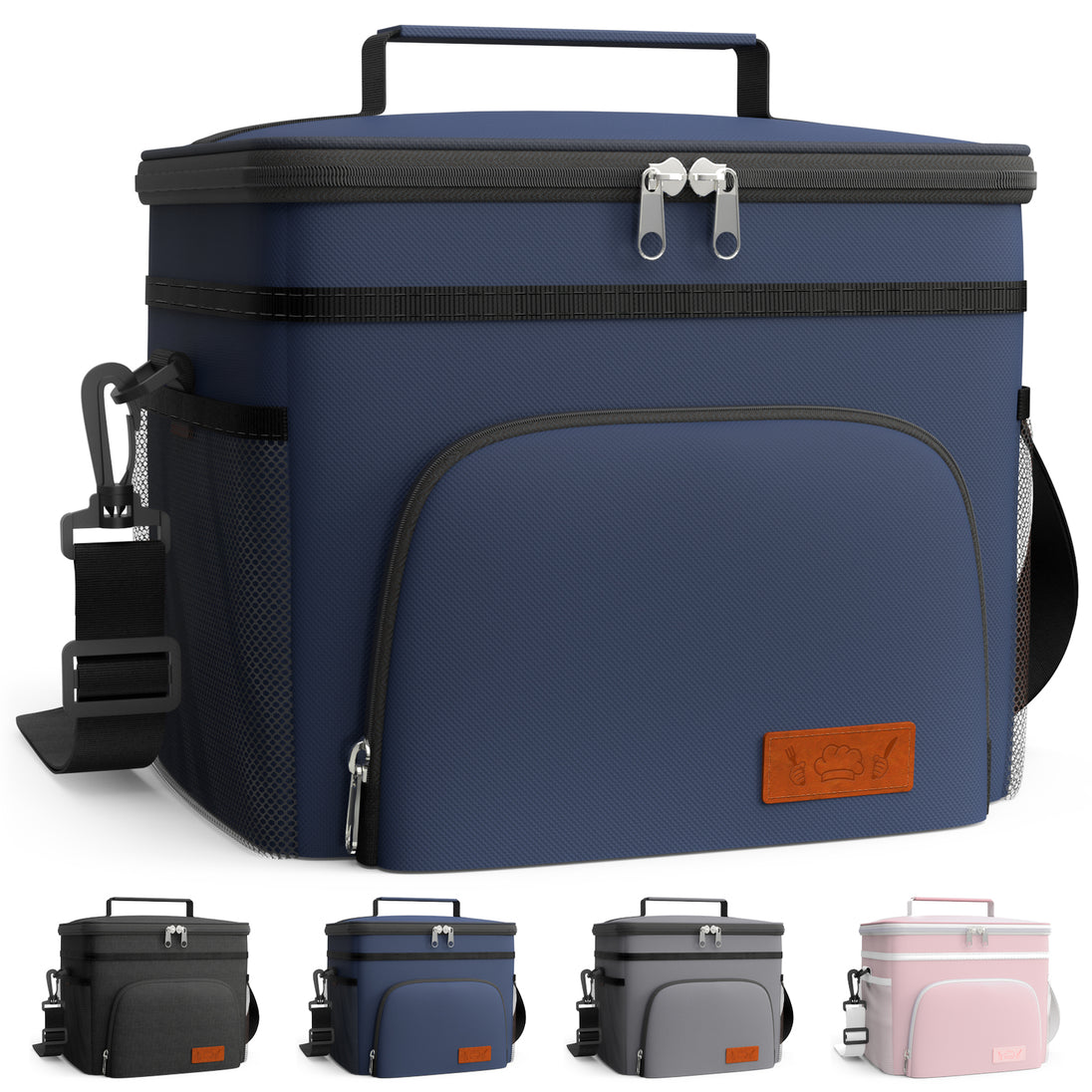 HOTOR Insulated Lunch Box for Men and Women, Portable Soft Cooler Bag with 4 Pockets, Adjustable Shoulder Strap, Navy Blue