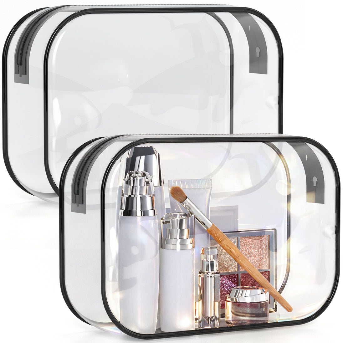 HOTOR Clear Toiletry Bag, TSA Approved, Waterproof Zippered Makeup & Toiletries Organizer, 6.0" x 8.8" x 2.2", 2-Pack