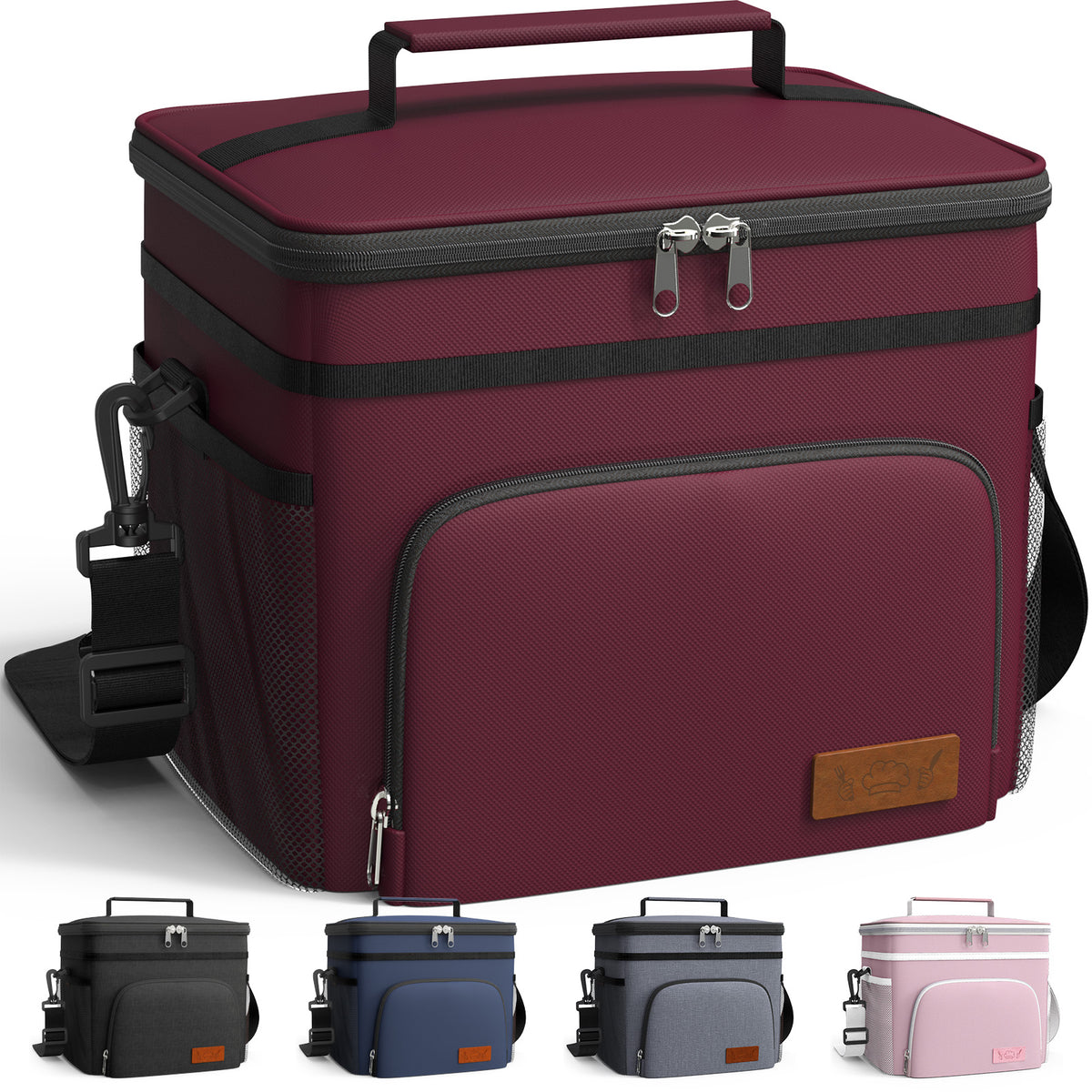 HOTOR Insulated Lunch Box for Men and Women, Portable Soft Cooler Bag with 4 Pockets, Adjustable Shoulder Strap, Red