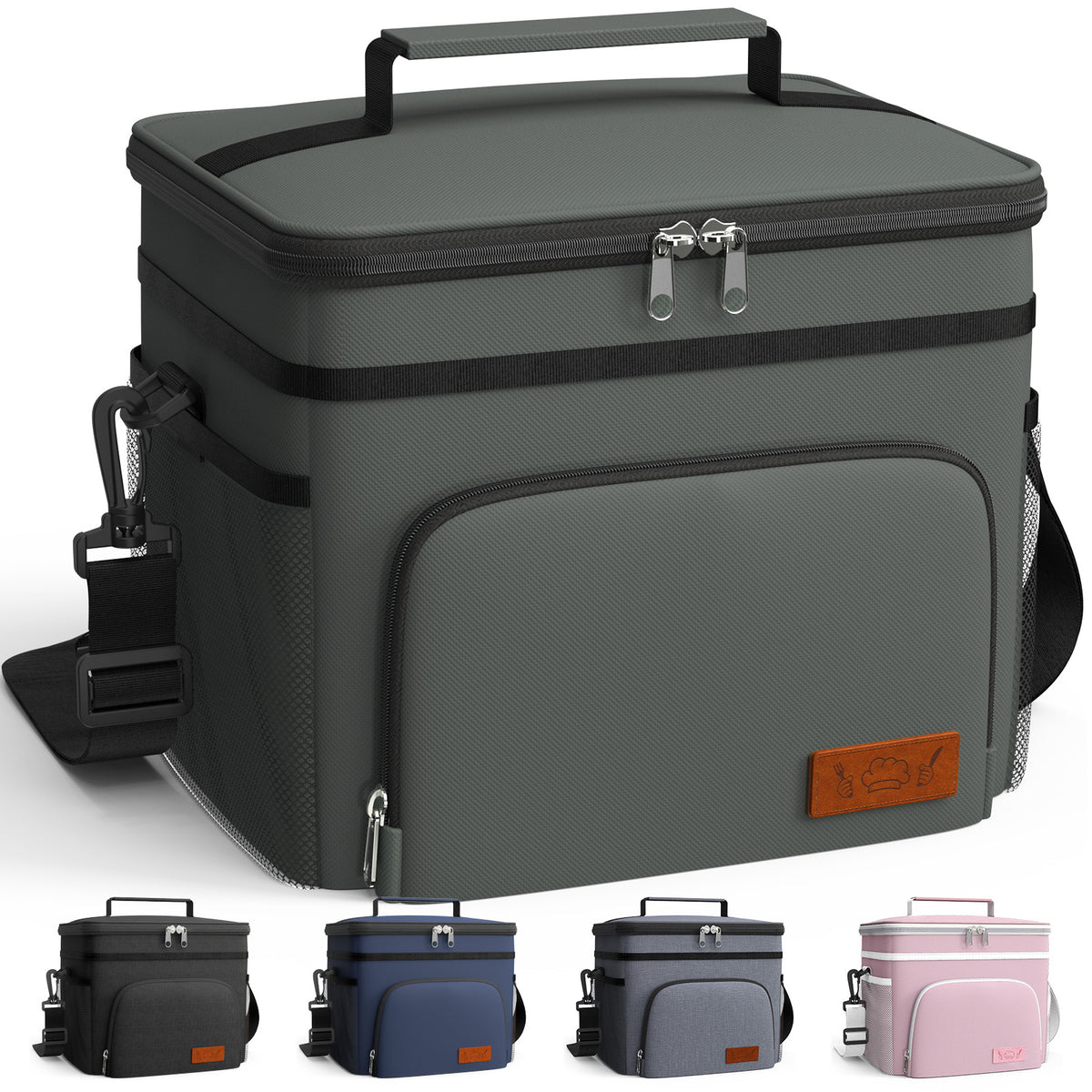 HOTOR Insulated Lunch Box for Men and Women, Portable Soft Cooler Bag with 4 Pockets, Adjustable Shoulder Strap, Dark Gray