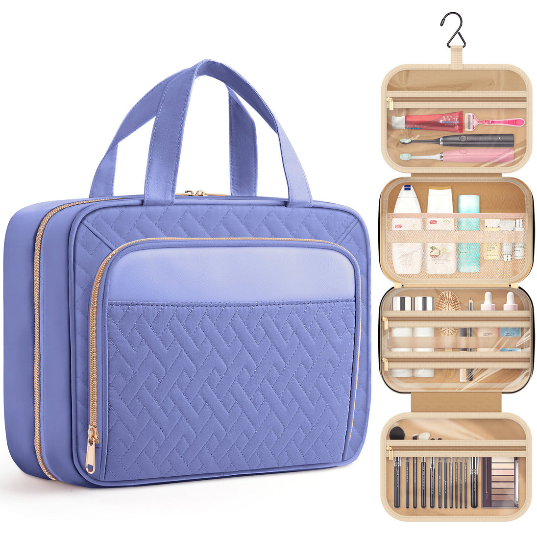 HOTOR Toiletry Bag, Waterproof Hanging Organizer for Travel Size Toiletries, Makeup & Cosmetic Bag for Women & Men, 11.0'' x 3.2'' x 8.9'', Aegean-Blue