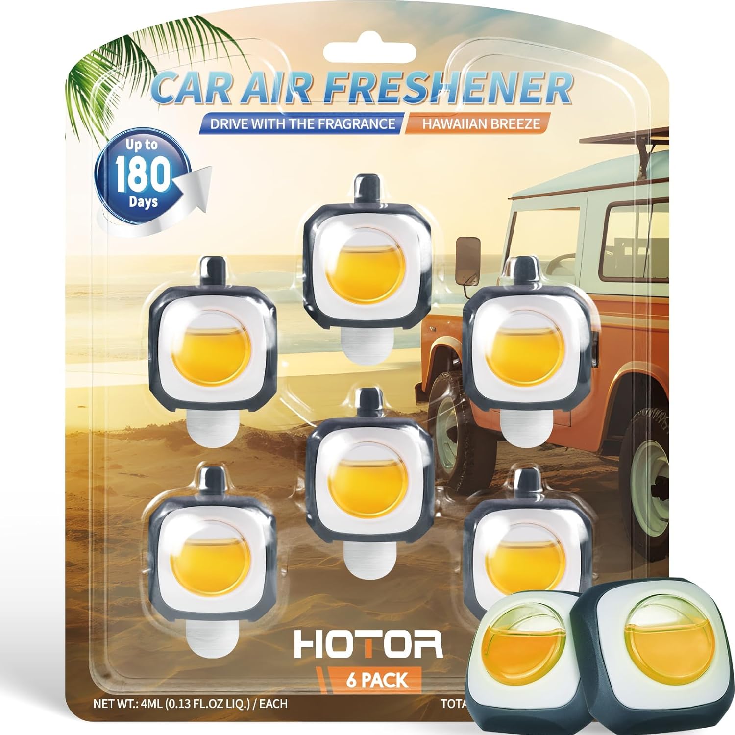 HOTOR Car Air Fresheners - Long-Lasting Car Fresheners with Large Volume of 4 ML for Each, Fragrant Air Fresheners for Car Vent Clips and Odor Eliminators, Set of 6 Clips, up to 180 Days (Linen Scent)