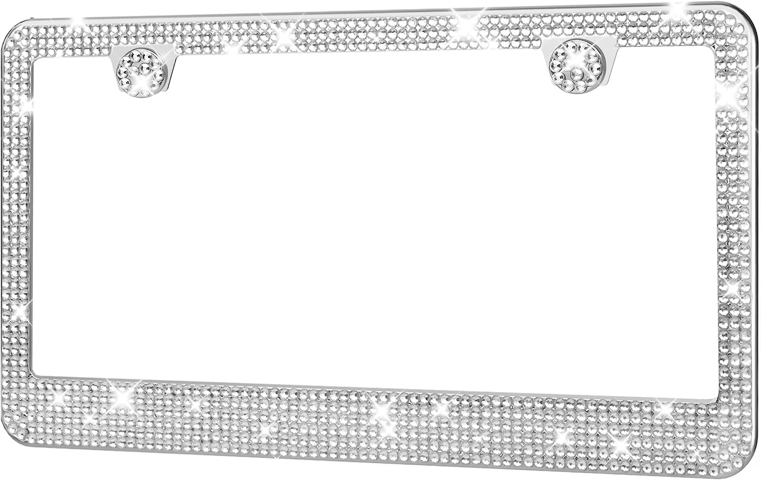 HOTOR License Plate Frame - Lastingly Bling and Sparkly License Plate Frame for Women, Stainless Steel & Obstruction-Free Frame with Multifaceted Rhinestones White
