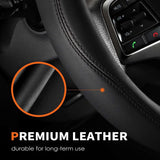HOTOR Car Steering Wheel Cover - Universal Car Accessory for Diverse Cars, Durable Leather Cover with Anti-Slip Lining, for Steering Wheel with a Diameter of 14.5"-15",Black