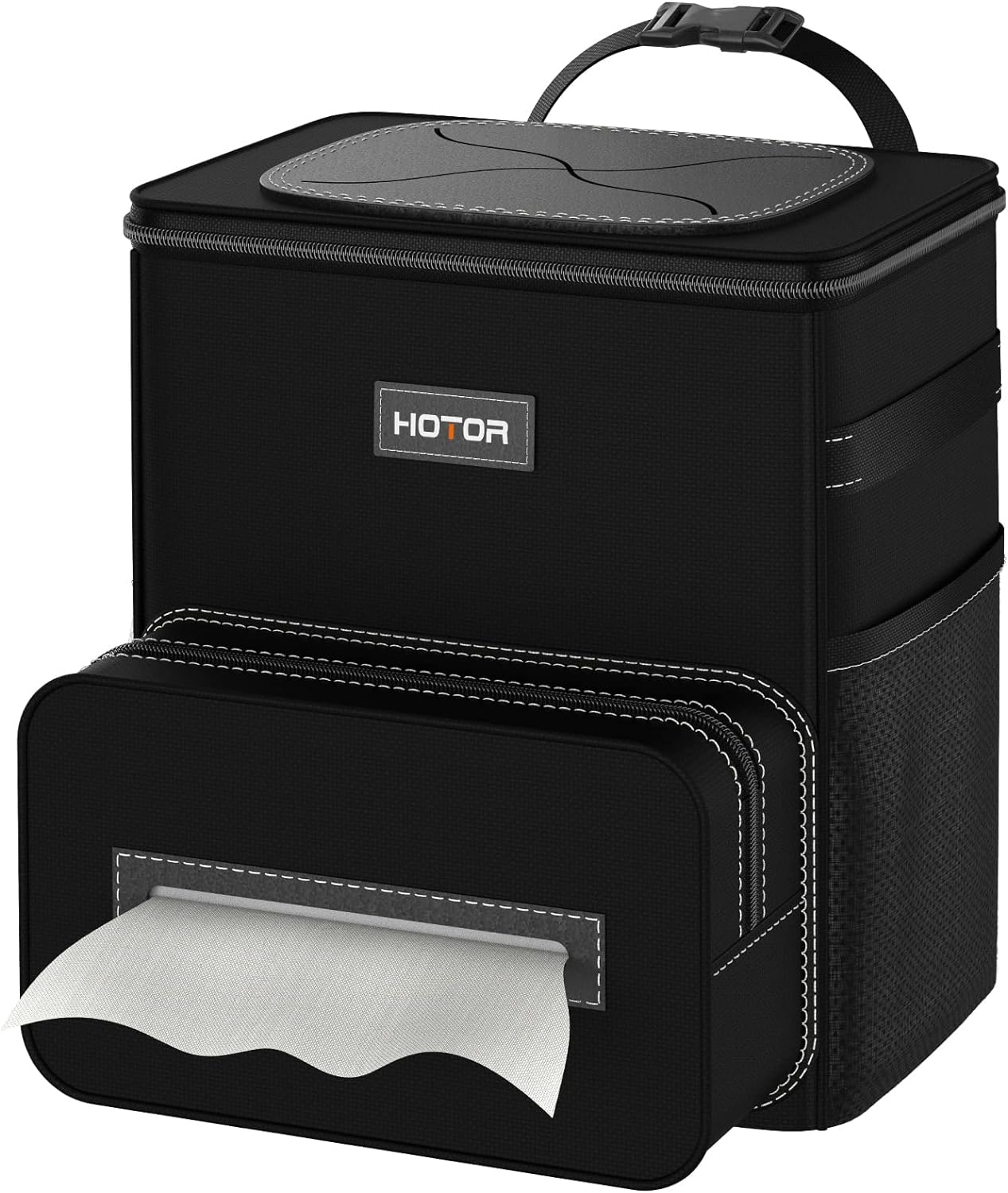 HOTOR Car Trash Can 2.5 Gallon - Handy Tissue Holder, Easy-to-Install Car Accessory Interior, Leak-Proof Organizer and Storage Bag for the Back/Front/Console of Any Cars, Sedans, SUVs & Trucks