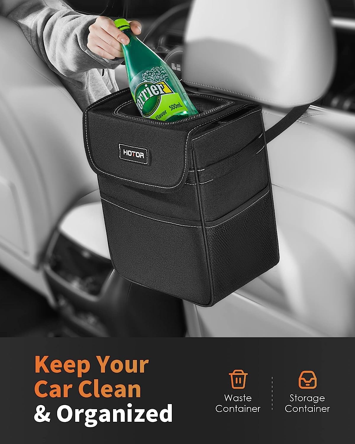 HOTOR Car Trash Can - Leak-Proof Car Organizer and Storage Bag for The Back/Front/Console of Any Cars,Sedans, SUVs & Trucks Easy-to-Install Car Accessory Interior