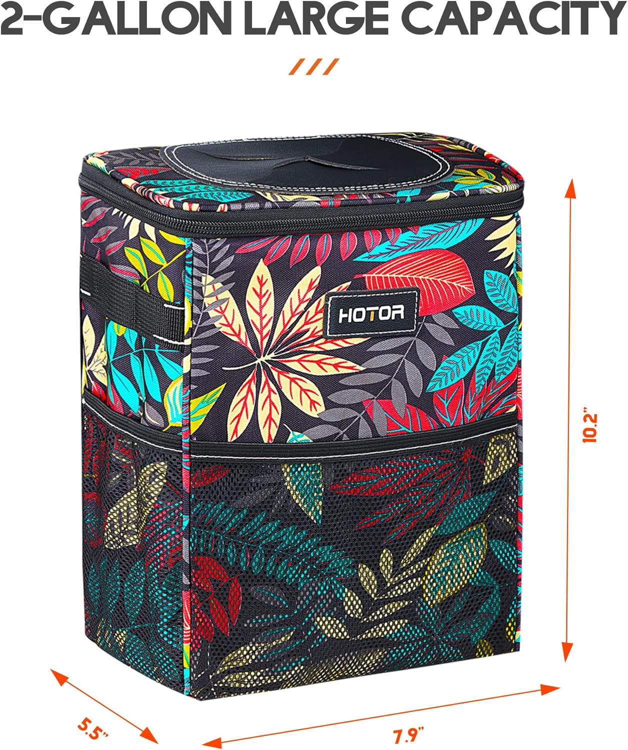 HOTOR Car Trash Can, Multifunctional & Fashionable Car Accessory for Interior Use, Waterproof & Leakproof Car Organizer and Storage Bag with Adjustable Straps, Magnetic Buckles (Colorful Leaves)