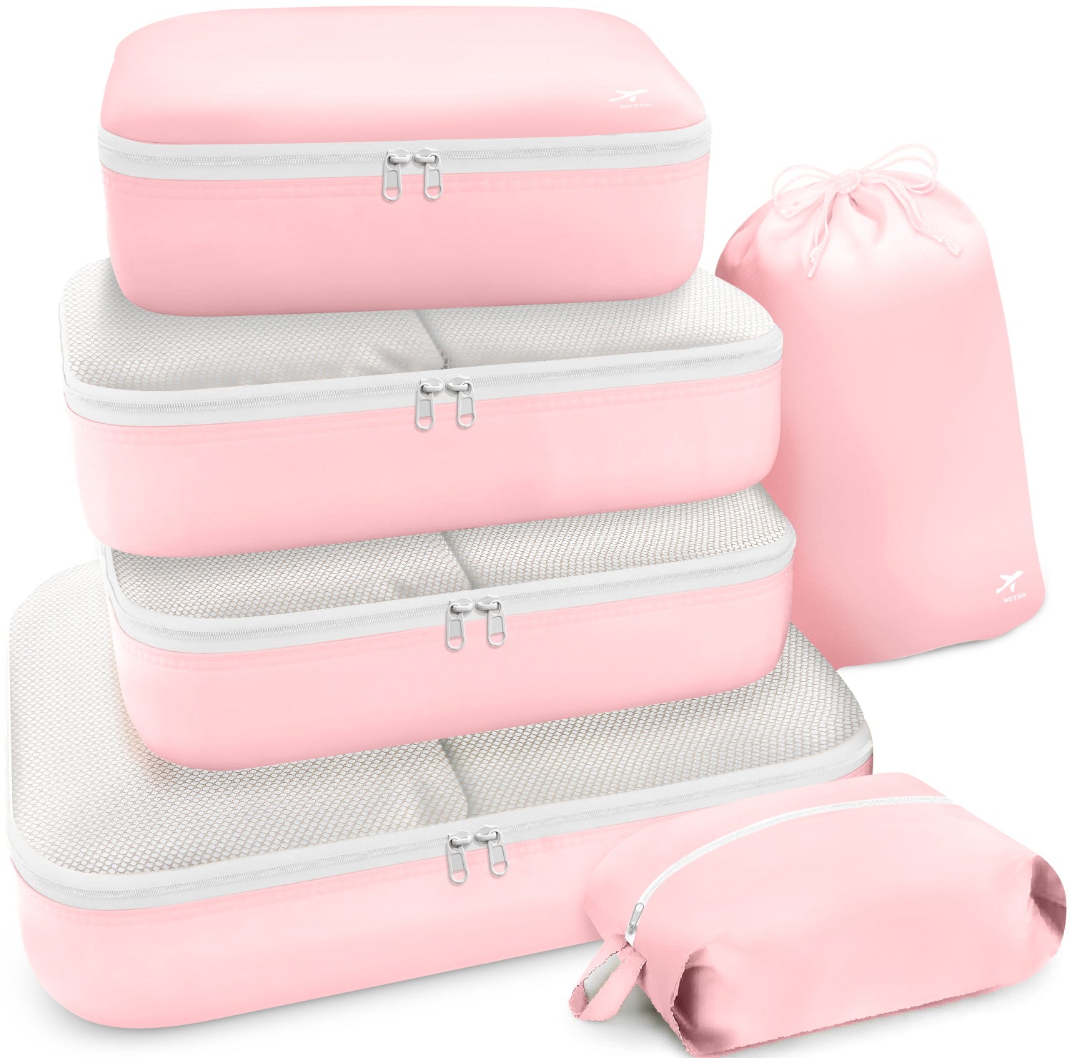 HOTOR Packing Cubes for Suitcases - 6 Pieces, Light Packing Cubes for Travel, Premium Suitcase Organizer Bags Set, Space-Saving Luggage Organizers for Suitcase, Water-Resistant Travel Essentials, Pink