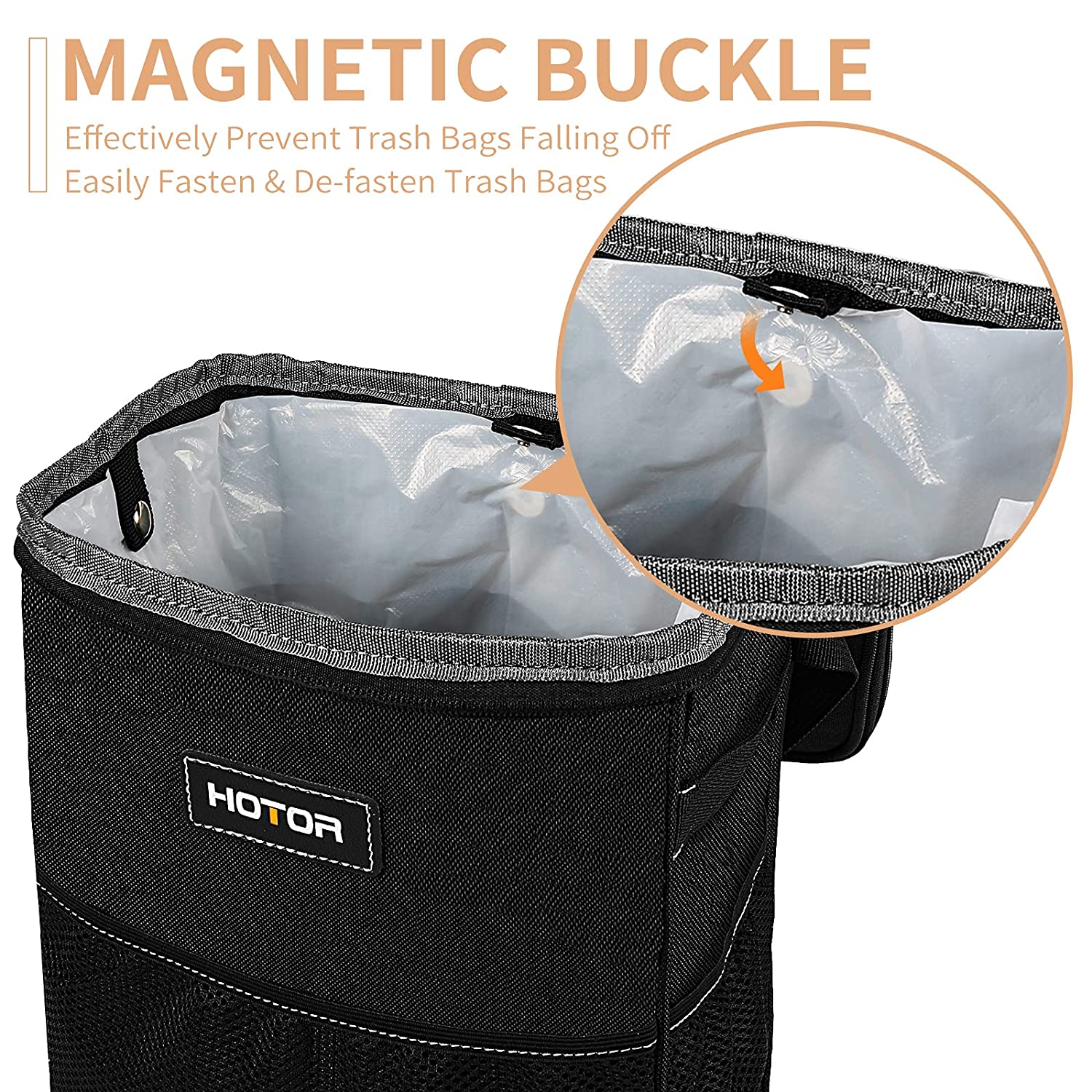HOTOR Car Trash Can with Lid and Storage Pockets, 100% Leak-Proof Car  Organizer